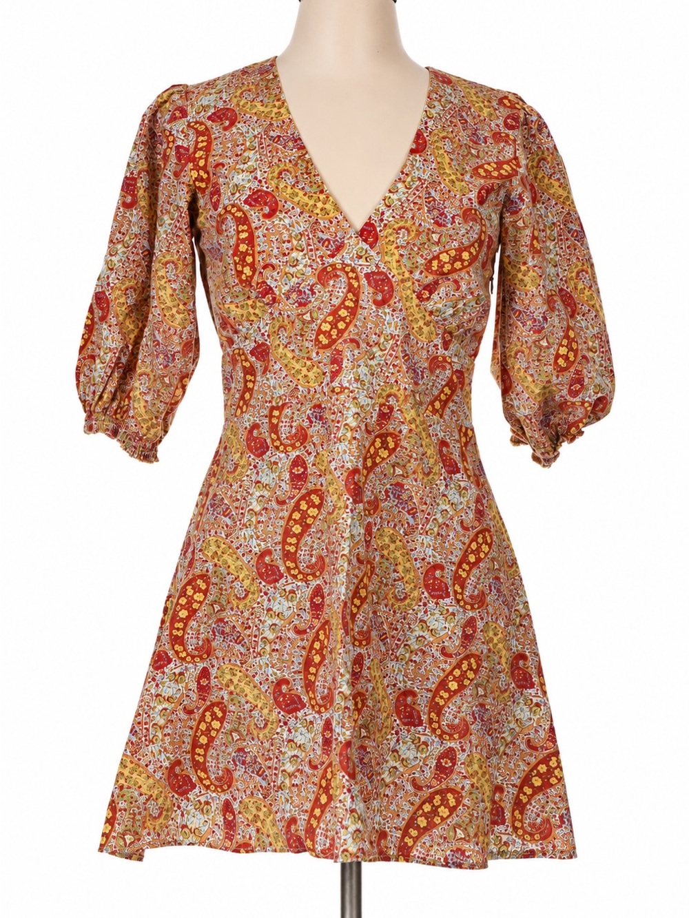 Cloud Hunter Paisley Puff Sleeve Mini Dress Large Made in California